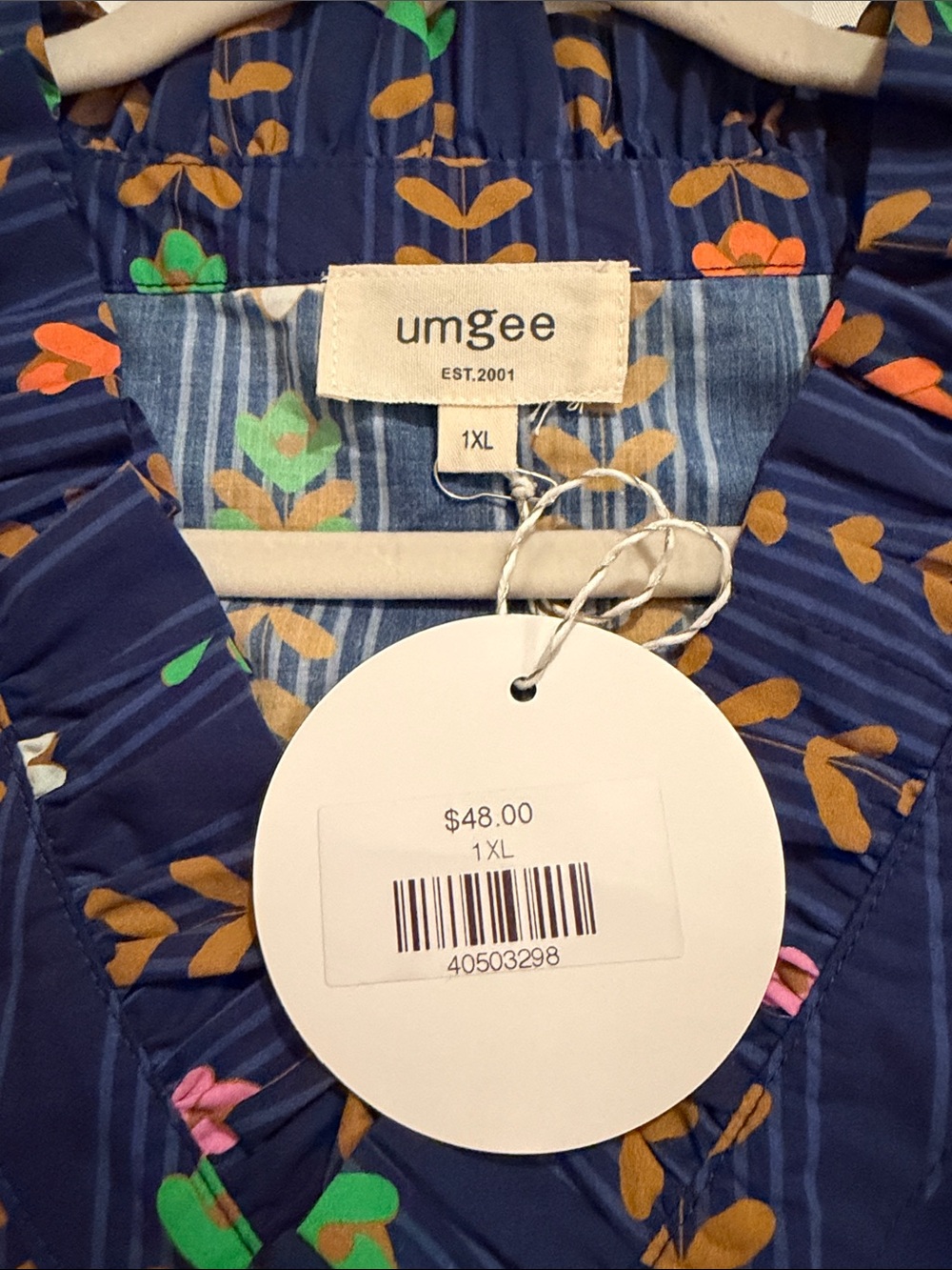 Umgee Navy Floral-Print Ruffle Front Blouse - Picture 3 of 15